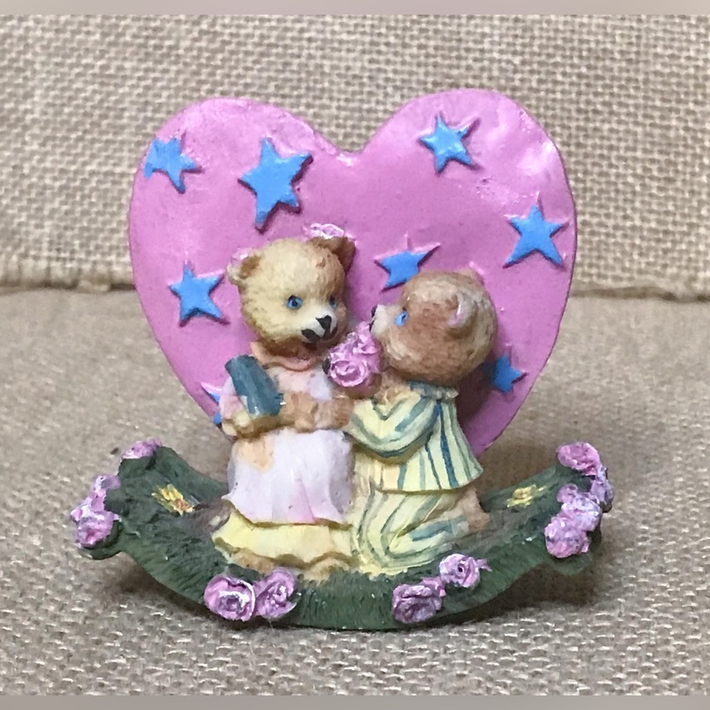 Teddy Bear Proposal Heart Resin Figurine Engagement Gift Romance Cottage Core